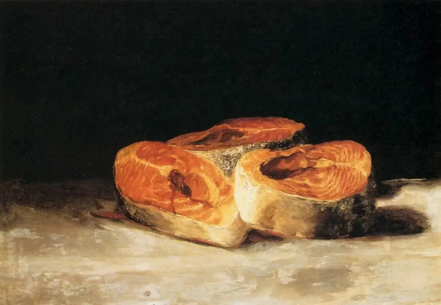 Stilleben med tre skiver laks - Francisco de Goya