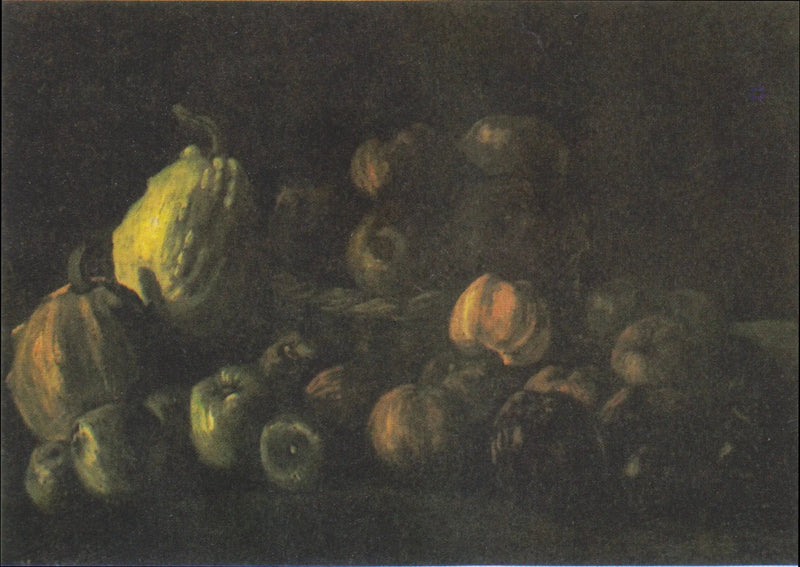 Stilleben med en kurv æbler og to græskar - Vincent van Gogh
