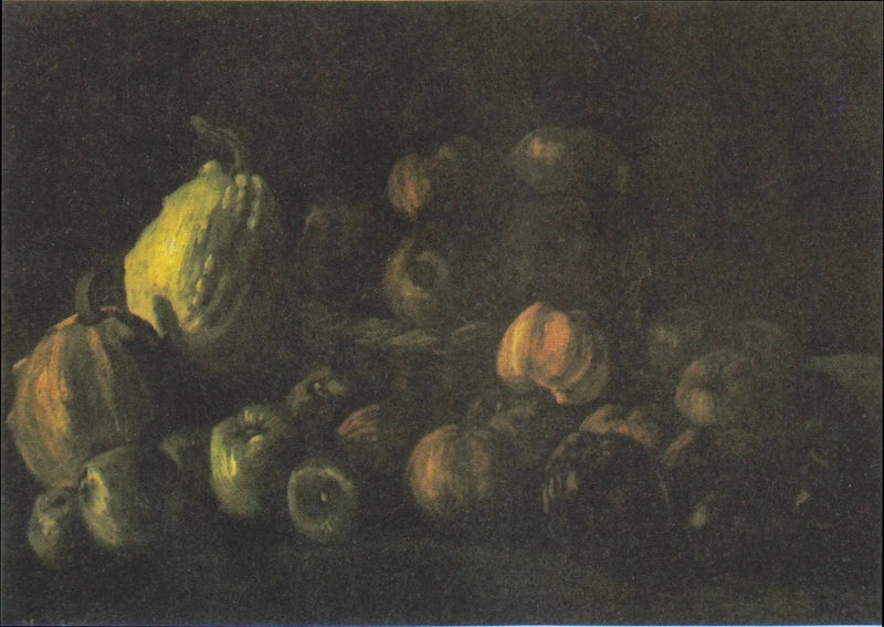 Stilleben med en kurv æbler og to græskar - Vincent van Gogh