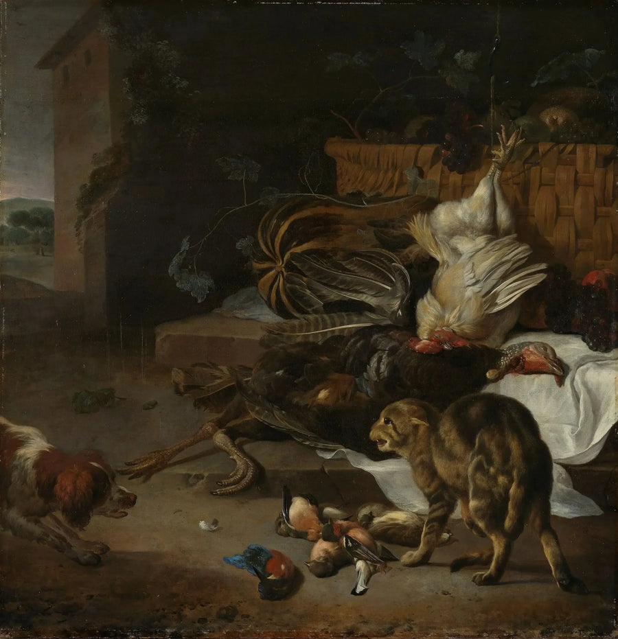 Stillleben med fjerkræ og frugt - Melchior de Hondecoeter