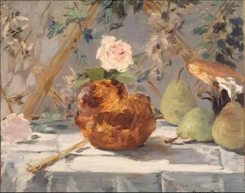 Stilleben, brioche, blomster, pærer - Édouard Manet