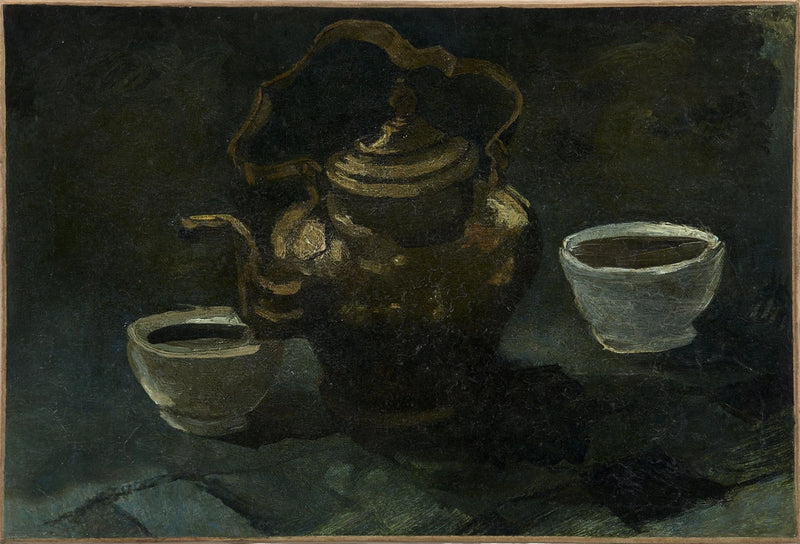 Stilleben, kobber kaffekande og to hvide skåle - Vincent van Gogh