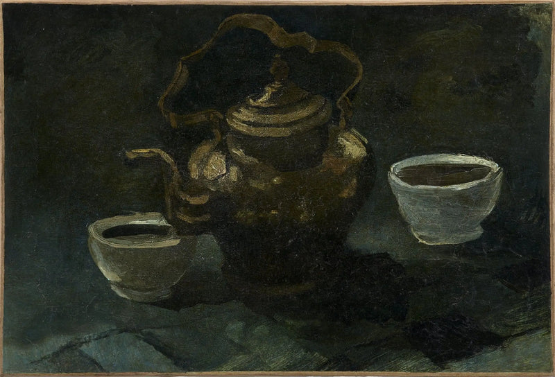 Stilleben, kobber kaffekande og to hvide skåle - Vincent van Gogh