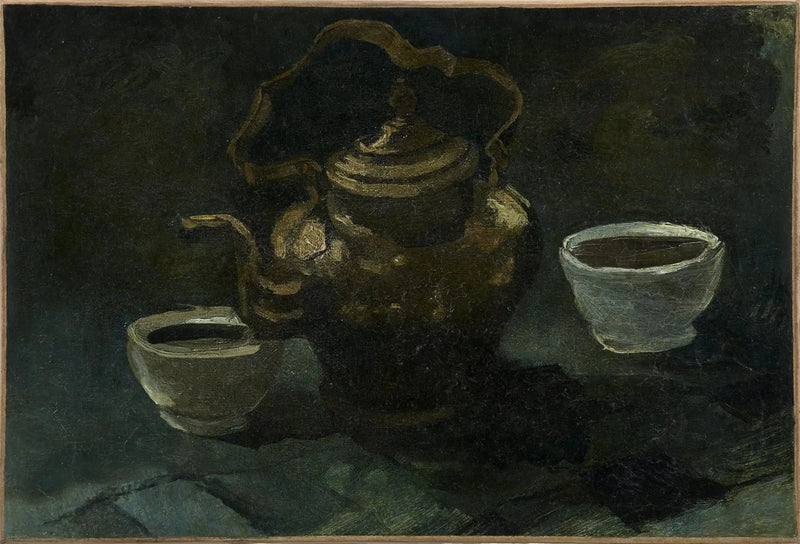 Stilleben, kobber kaffekande og to hvide skåle - Vincent van Gogh