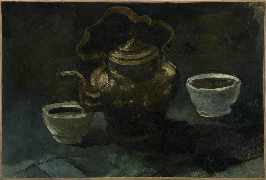 Stilleben, kobber kaffekande og to hvide skåle - Vincent van Gogh