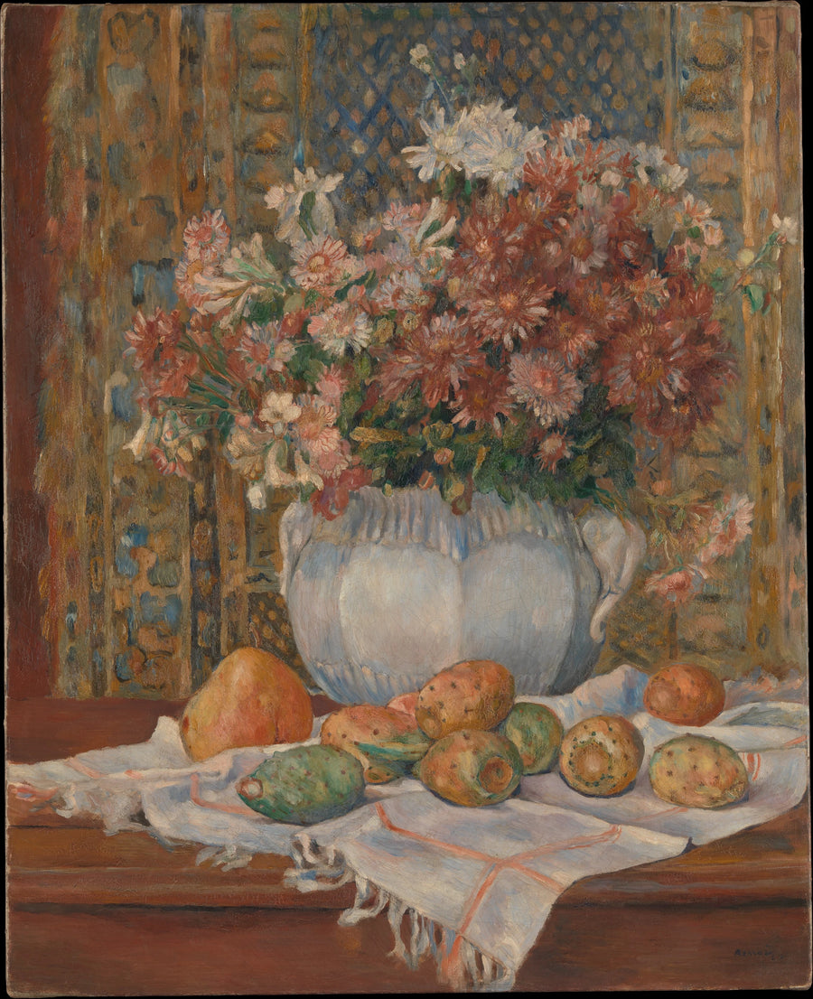 Stilleben med blomster og kaktusfigner - Pierre-Auguste Renoir