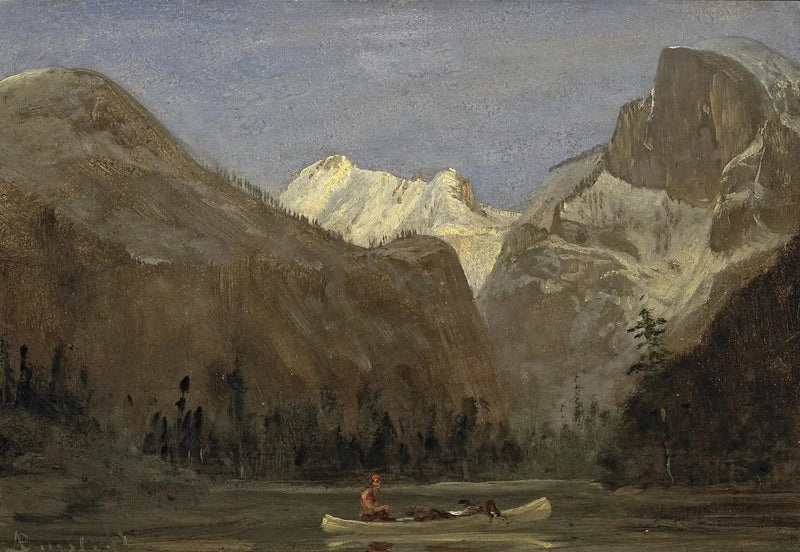 Navigation gennem Yosemite-dalen med Half Dome i det fjerne - Albert Bierstadt