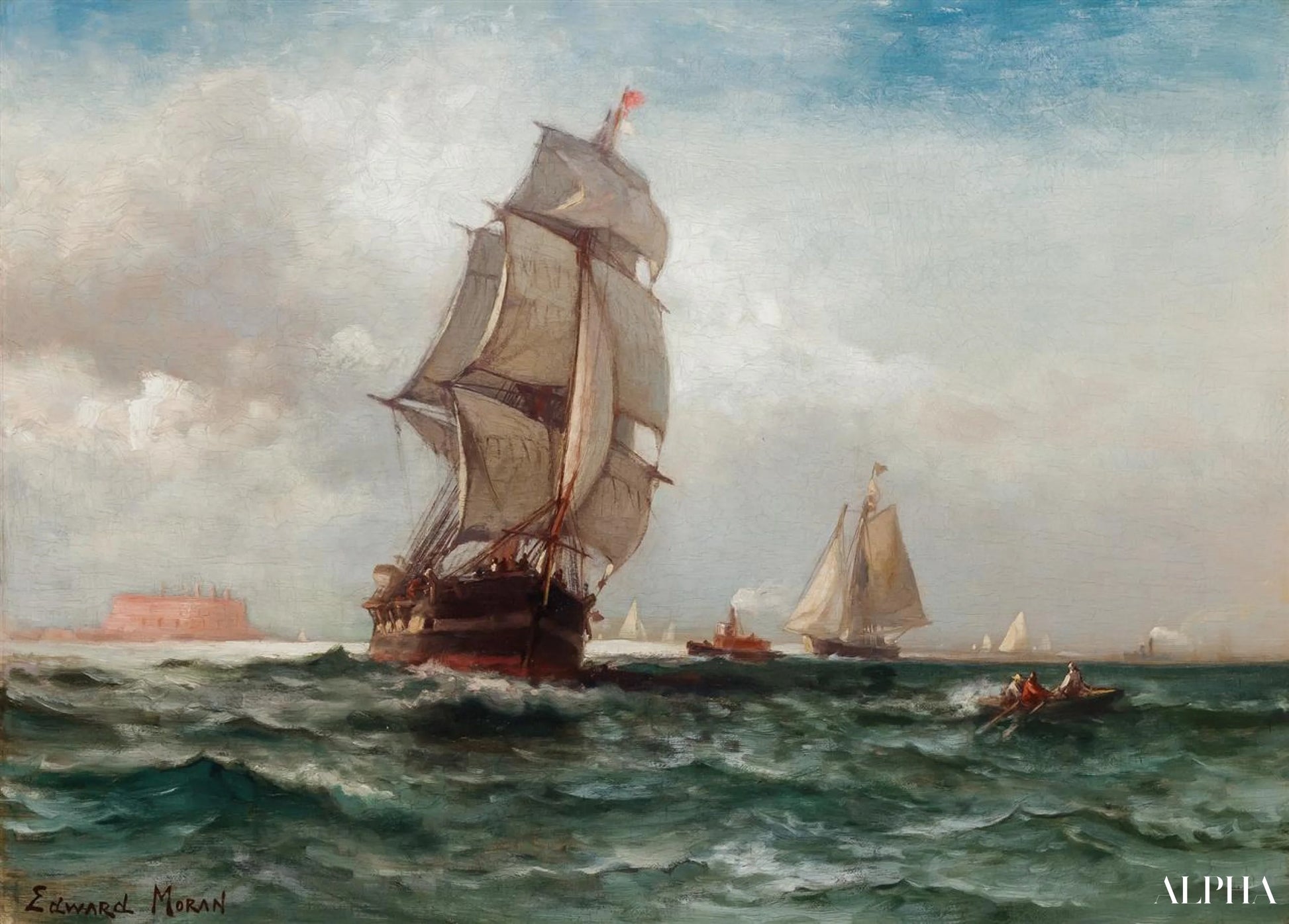Navigation au large de Governors Island, New York - Edward Moran - Reproductions de tableaux et peintures haut de gamme
