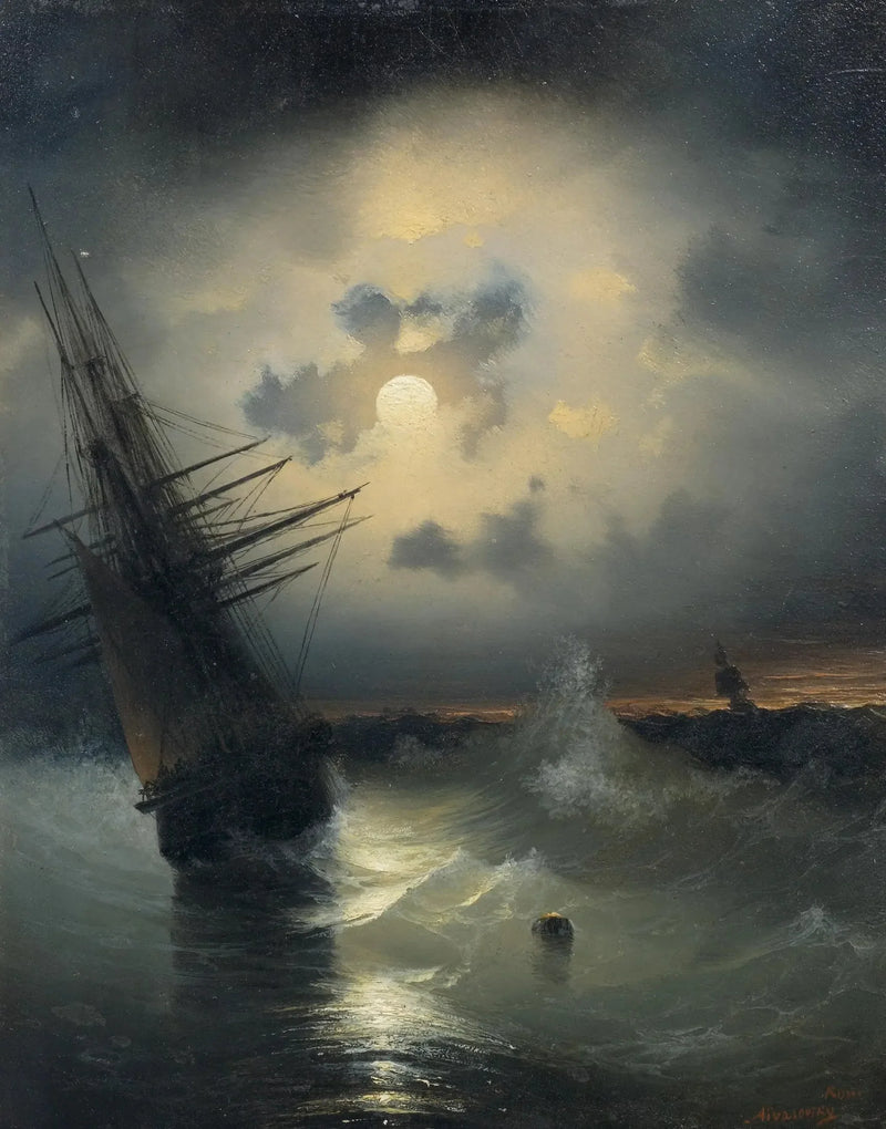 Sejlbåd på havet under måneskin. - Ivan Aïvazovski