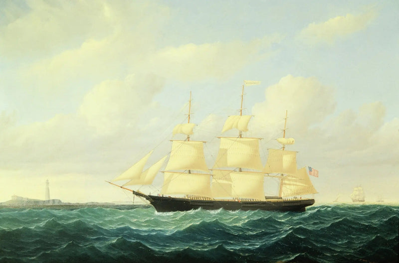 Clipper skib med bølger ud for Boston Fyr - William Bradford