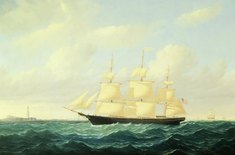 Clipper skib med bølger ud for Boston Fyr - William Bradford