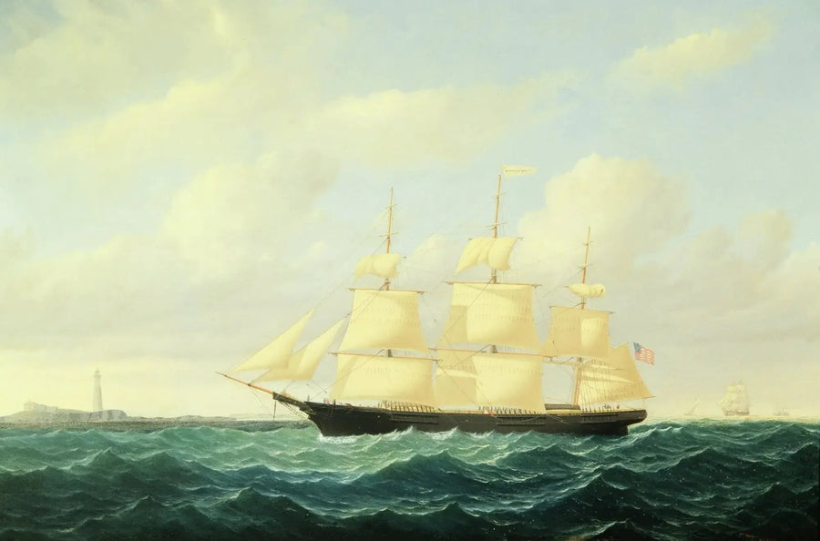 Clipper skib med bølger ud for Boston Fyr - William Bradford
