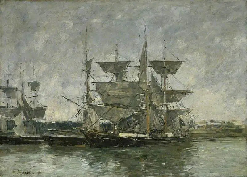Navires à quai, Deauville - Eugène Boudin image 1 reproduction artisanale de tableau