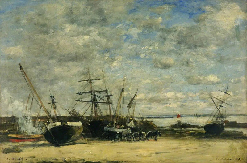 Skibe og heste ved kysten - Eugène Boudin