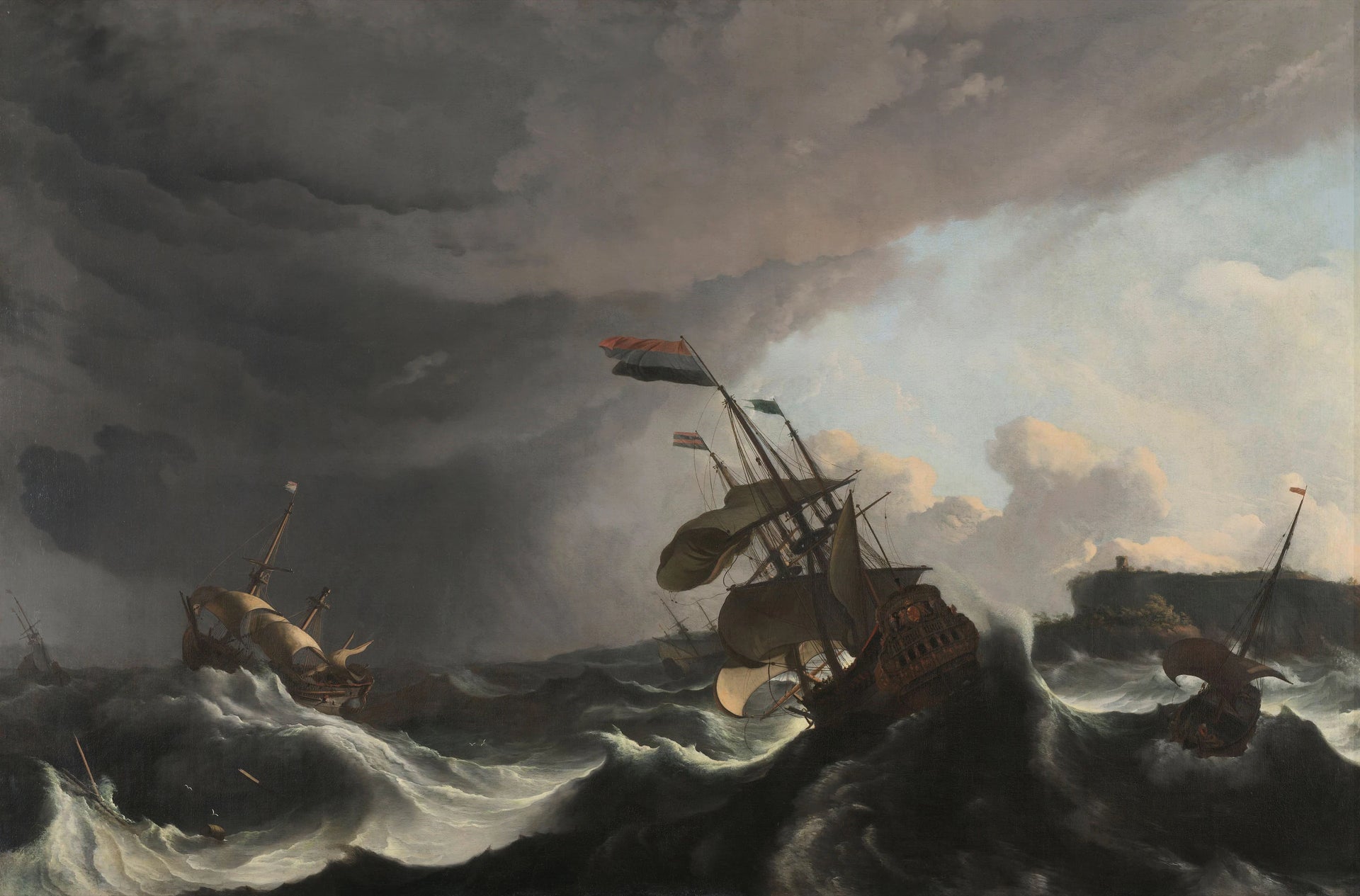 Navires de guerre pendant une tempête - Ludolf Bakhuizen