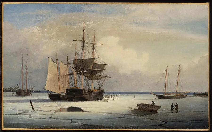 Skibe fanget i isen ud for øen Ten Pound, Gloucester - Fitz Henry Lane