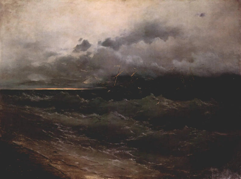 Skibe på et stormfuldt hav, solopgang - Ivan Aïvazovski