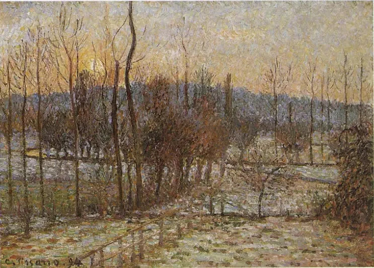 Sne, solnedgang, Éragny - Camille Pissarro