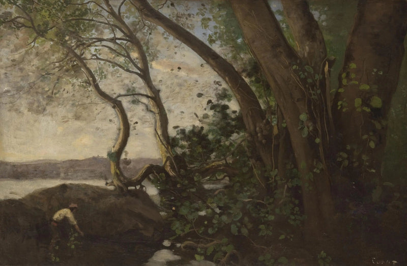 Nemi, søbredderne - Jean-Baptiste Camille Corot