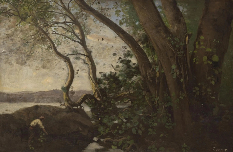 Nemi, søbredderne - Jean-Baptiste Camille Corot