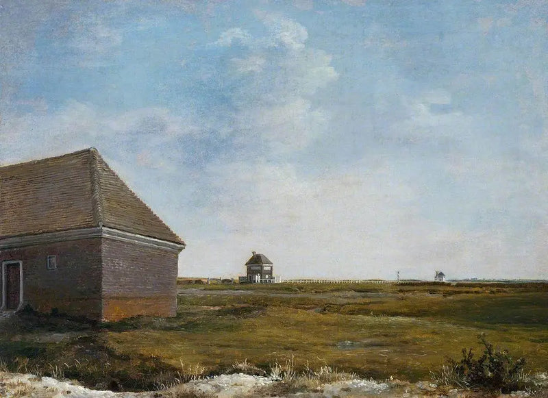 Newmarket Heath, med et hus under renovering - George Stubbs
