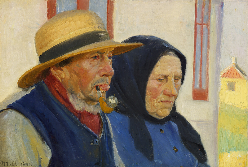 Niels og Ane Gaihede foran deres hus i Sterby. - Michael Peter Ancher