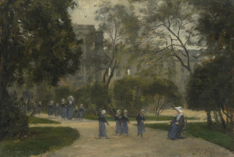 Nonner og skolepiger i Tuileries-haven, Paris - Stanislas Lépiné
