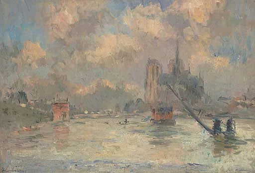 Notre-Dame de Paris et la Seine pendant l'inondation de 1910 - Albert Lebourg image 1 tableau peint à l’huile sur toile