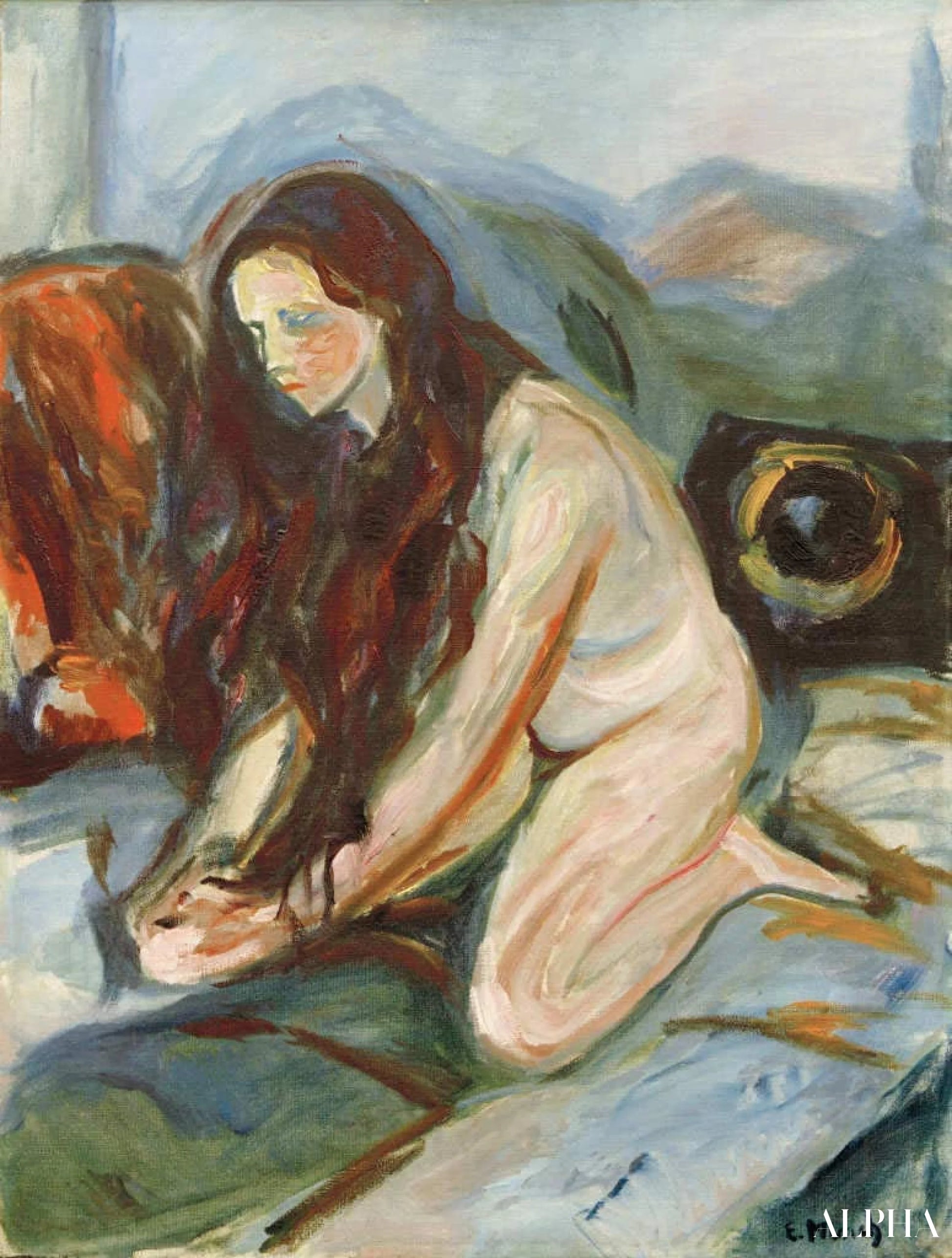 Nu på knæ - Edvard Munch - Reproduktioner af malerier og højkvalitets malerier
