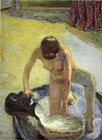 Nu squatting ved tuben - Pierre Bonnard