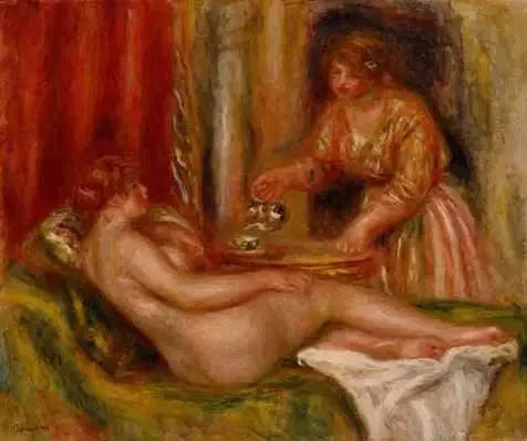 Nu forlænget og tjener der serverer te - Pierre-Auguste Renoir