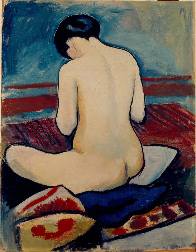Nu siddende med en pude - August Macke