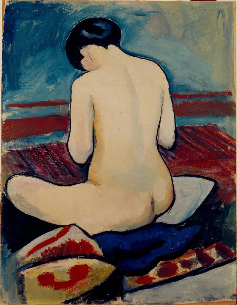 Nu siddende med en pude - August Macke