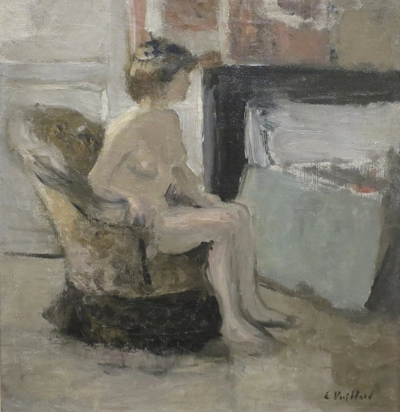 Nu siddende foran en pejs - Édouard Vuillard