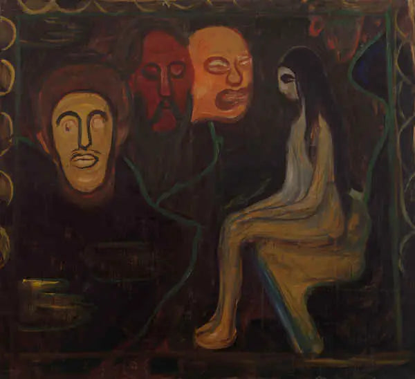 Nu siddende og Tre mandlige hoveder - Edvard Munch