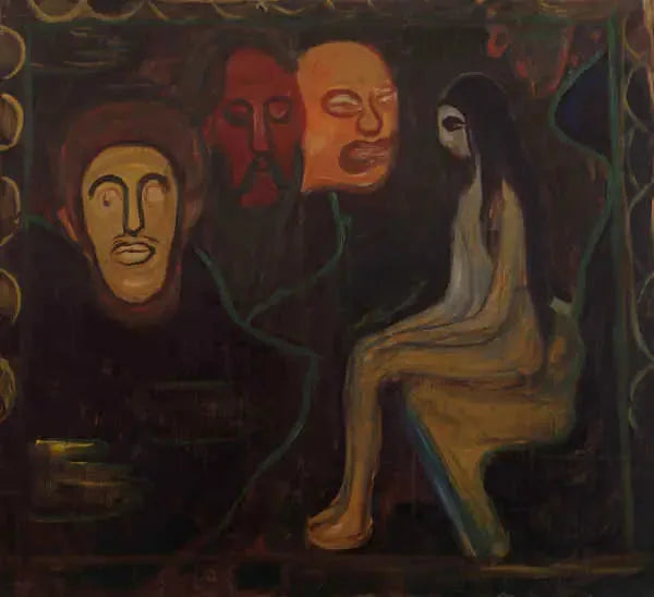 Nu siddende og Tre mandlige hoveder - Edvard Munch