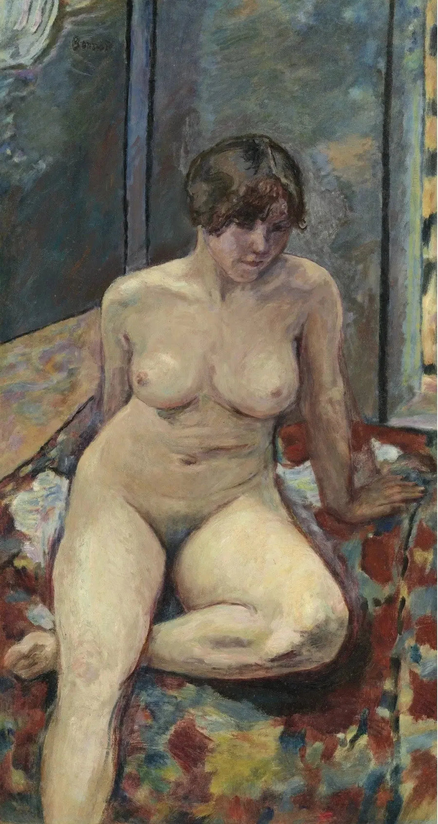Nu siddende, ben bøjet - Pierre Bonnard