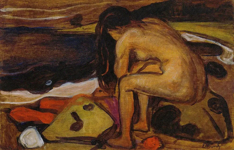 Nu siddende på stranden - Edvard Munch