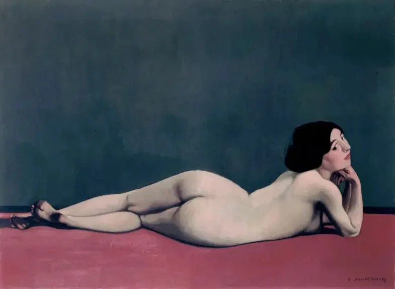 Nu liggende på et rødt tæppe - Félix Vallotton