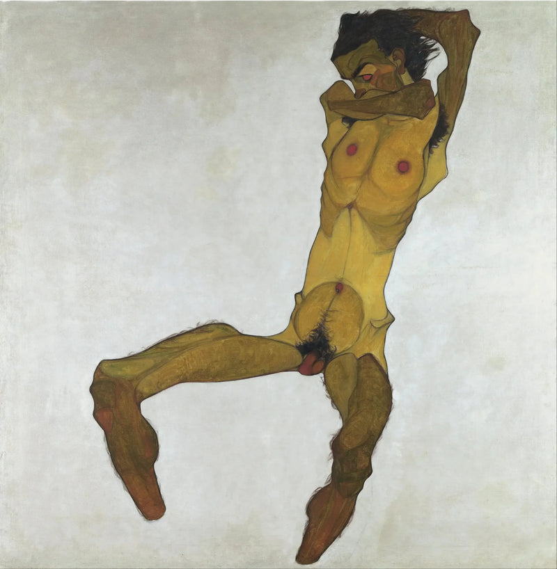 Nu mandlig siddende (Selvportræt) - Egon Schiele