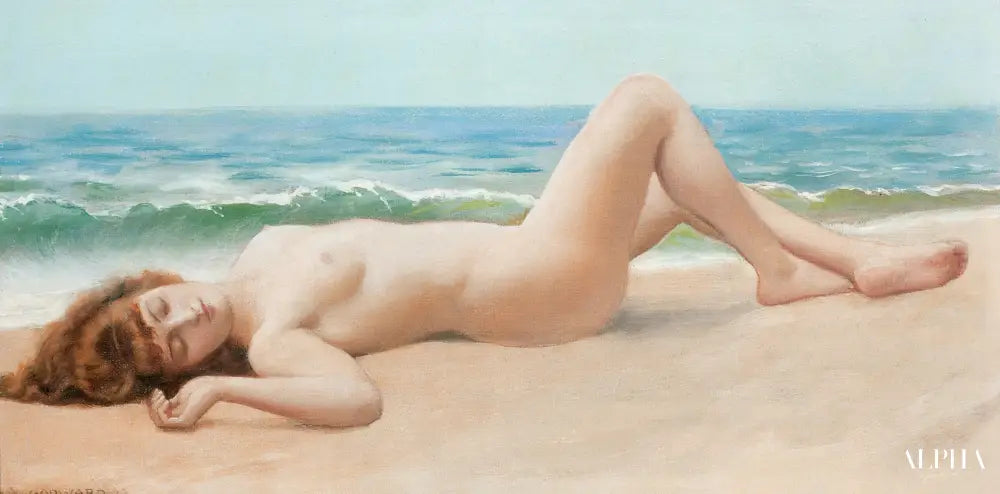 Nu sur la plage - John William Godward - Reproductions de tableaux et peintures haut de gamme