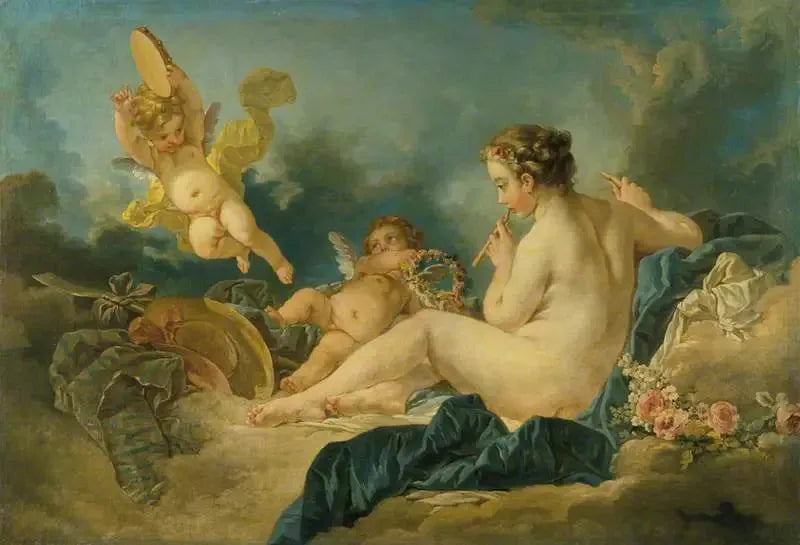 Nymfe siddende med fløjter - François Boucher