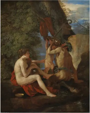 Nymfe og Satyr - Nicolas Poussin