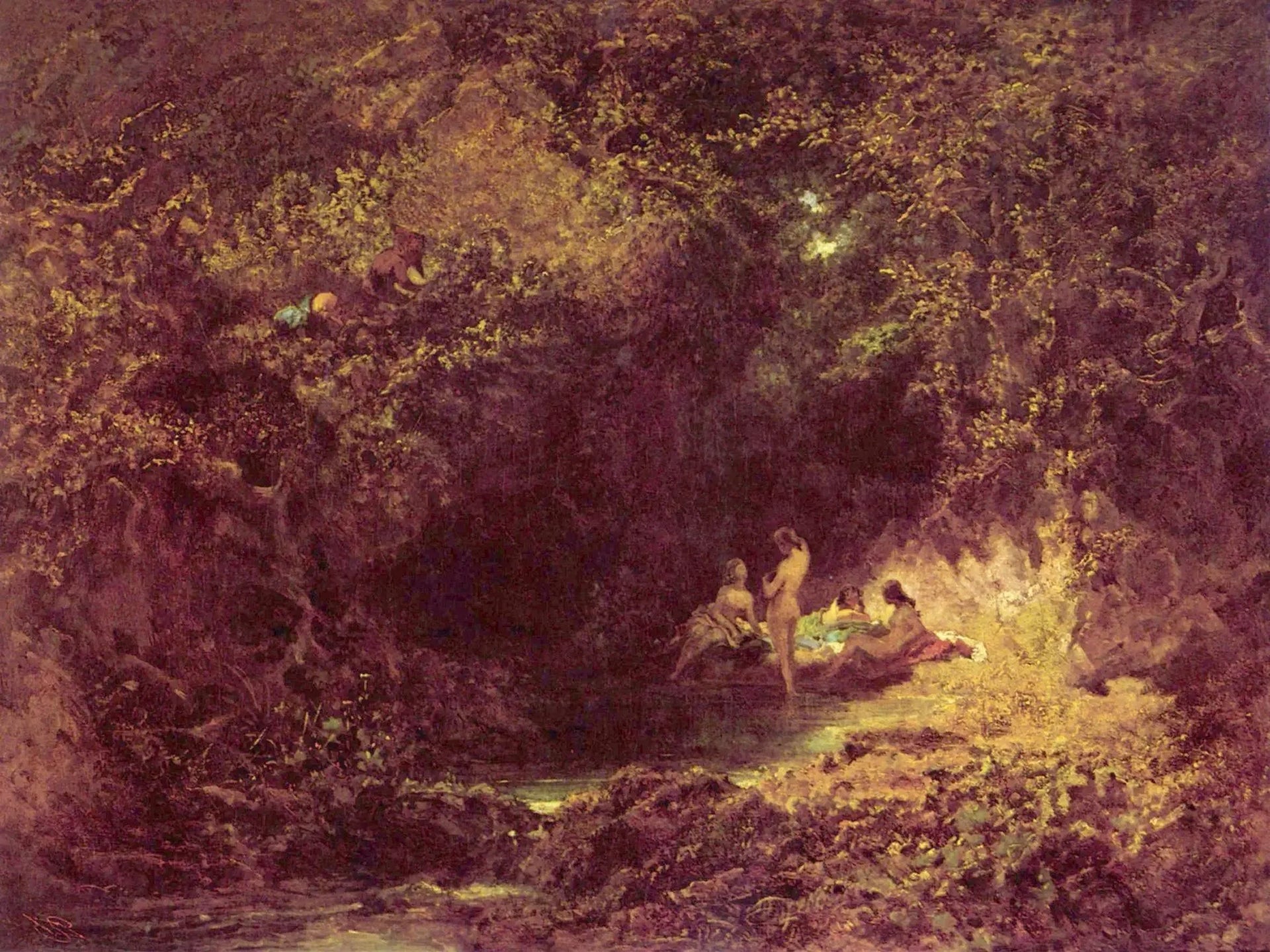 Nymphes au bain - Carl Spitzweg image 1 reproduction artisanale de tableau