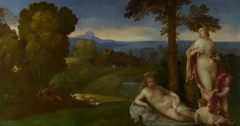 Nymfer og børn i et landskab med hyrder - Giorgione