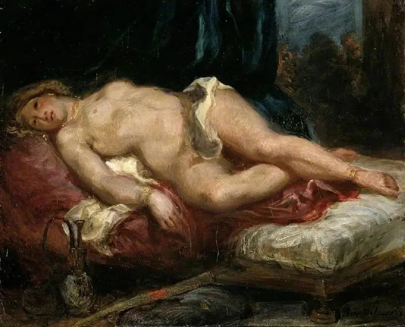 Lænet odalisque på en sofa - Eugène Delacroix