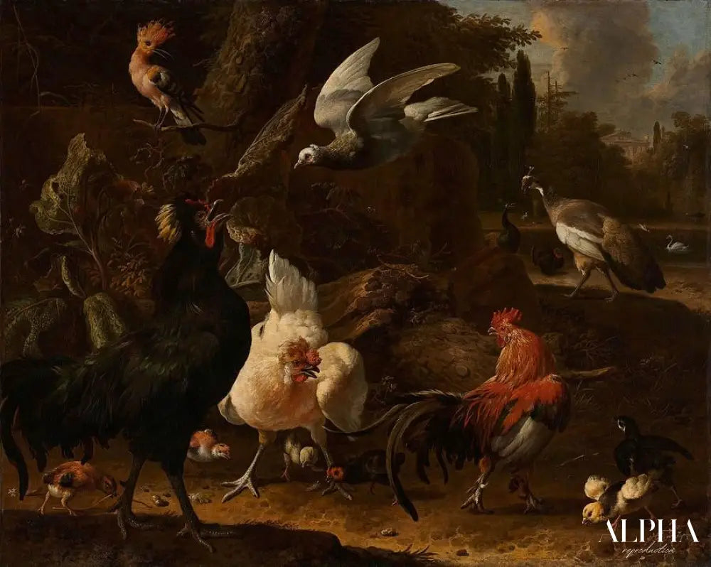 Oiseaux dans un parc - Melchior d'Hondecoeter - Reproductions de tableaux et peintures haut de gamme