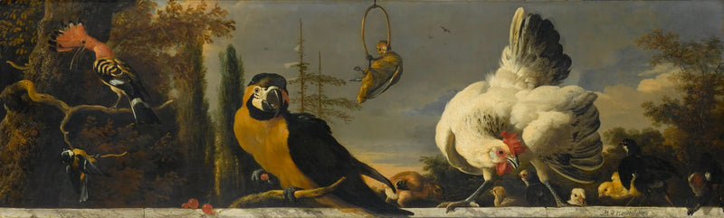 Fugle på en balustrade - Melchior de Hondecoeter