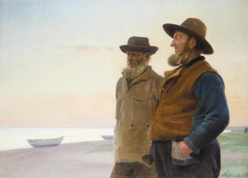 Ole Svendsen og Wolle (Ole Christoffersen) ser havet ved solnedgang. - Michael Peter Ancher