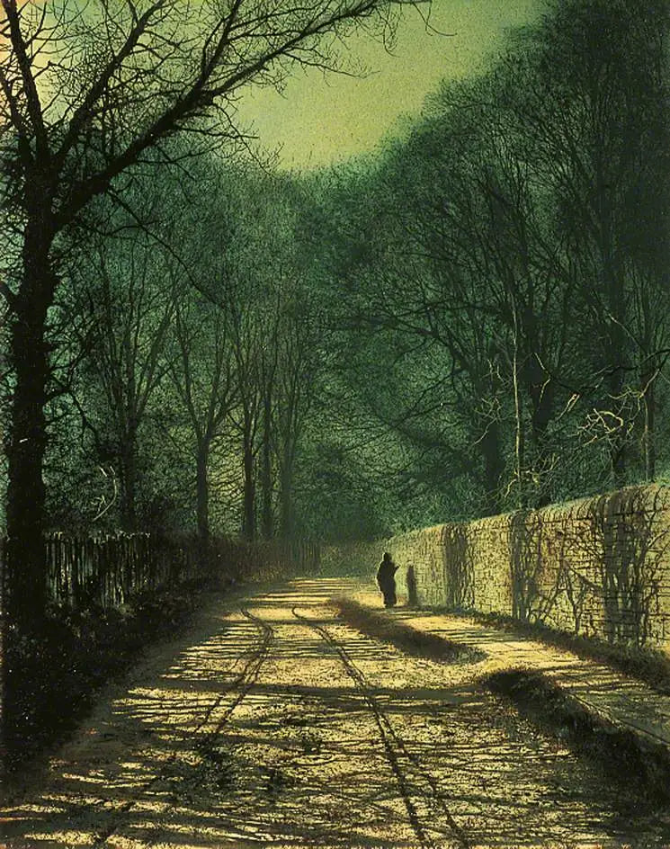 Ombres des arbres sur le mur du parc, Roundhay, Leeds - John Atkinson Grimshaw image 1 reproduction artisanale de tableau